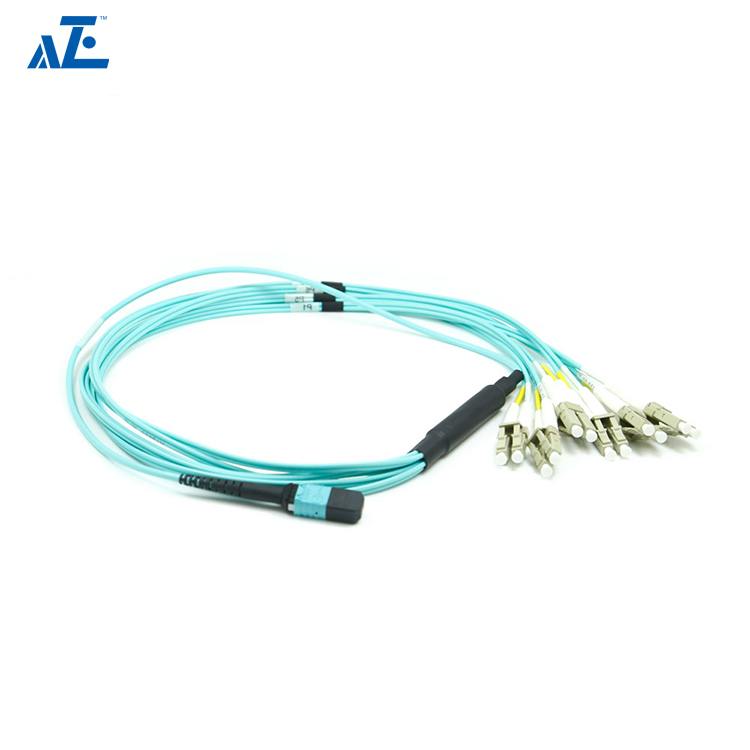 MTP Female to 6 LC UPC Duplex 12 Fibers Type B LSZH OM3 50/125 Multimode Elite Breakout Cable, Aqua