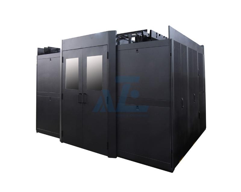 Data Center Cold Aisle Containment w/ 48U Colocation Server Cabinets and Mechnical Doors