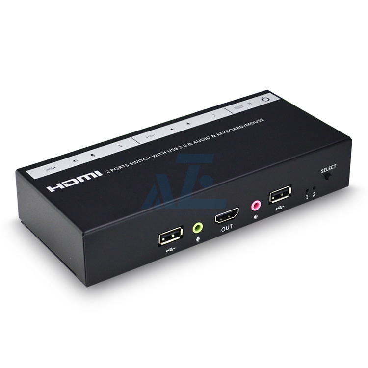 2 Port Desktop HDMI KVM Switch with USB Peripheral & Audio, Cables Included
