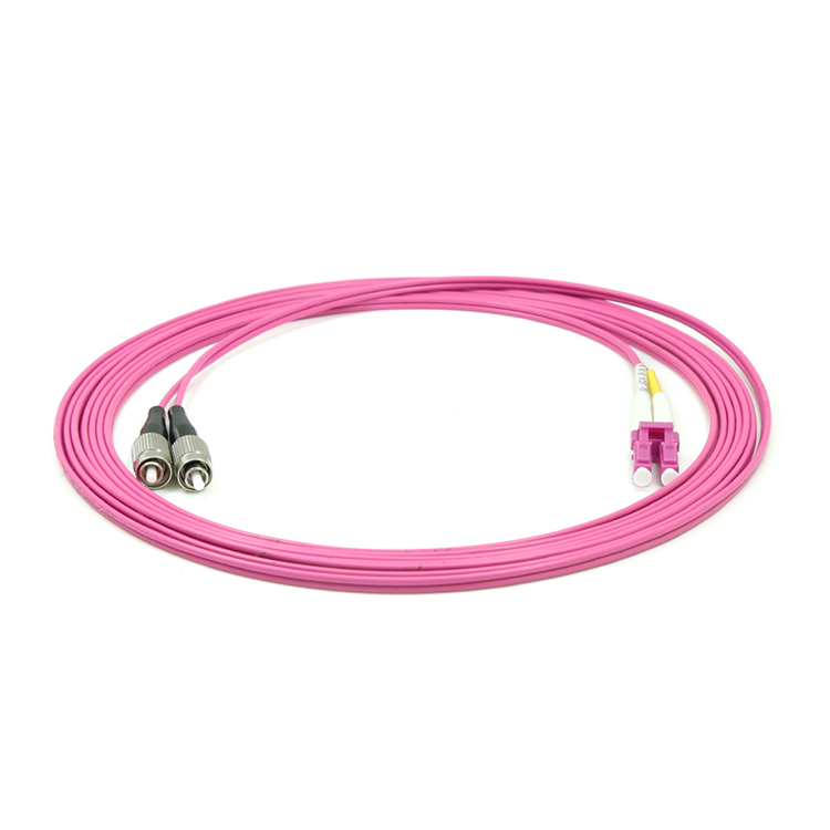 LC UPC to ST UPC Duplex OM4 Multimode PVC (OFNR) 2.0mm Fiber Optic Patch Cable