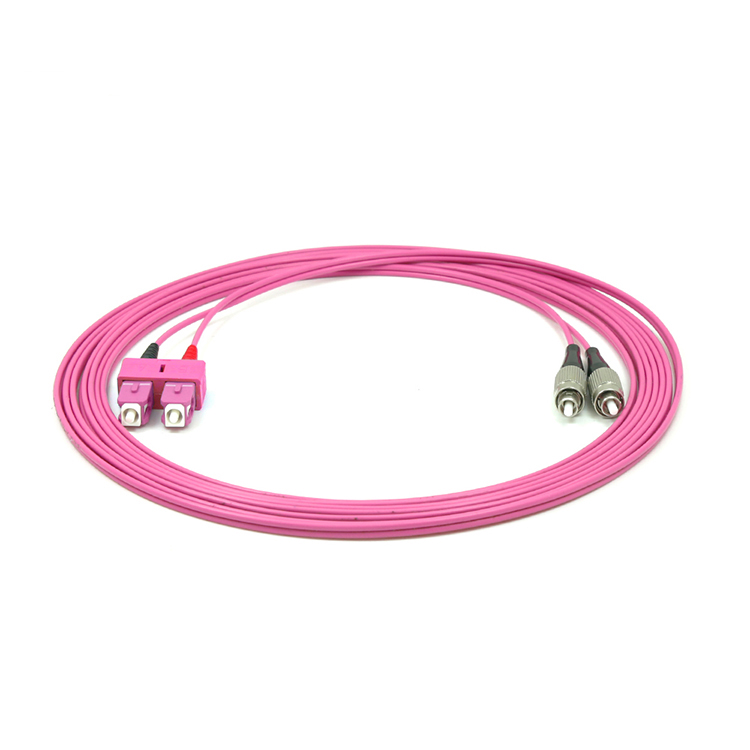 LC UPC to ST UPC Duplex OM4 Multimode PVC (OFNR) 2.0mm Fiber Optic Patch Cable