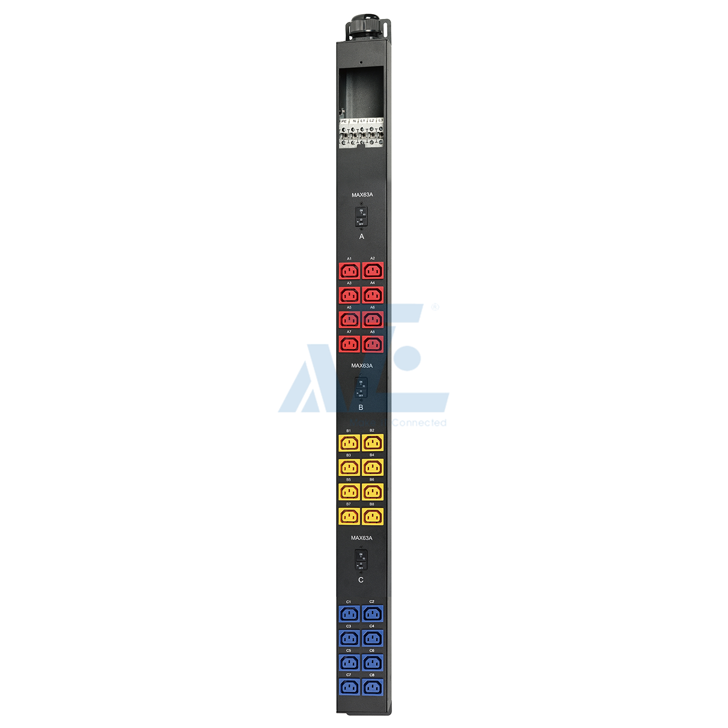 Crypto Mining PDU, 3 Phase, 415V/63A, (24) C13, w/ Hydraulic Magnetic Circuit Breakers