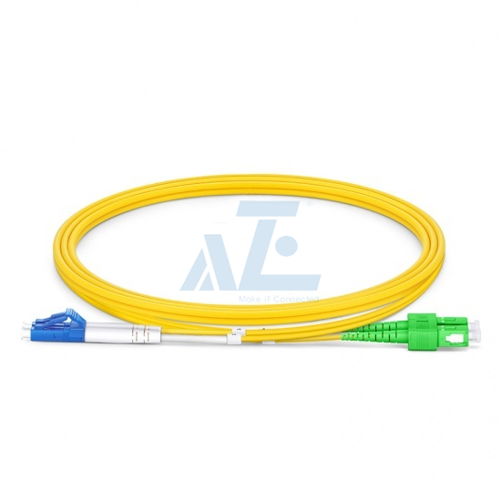 LC APC to SC APC Duplex OS2 Single Mode PVC (OFNR) 2.0mm Fiber Optic Patch Cable